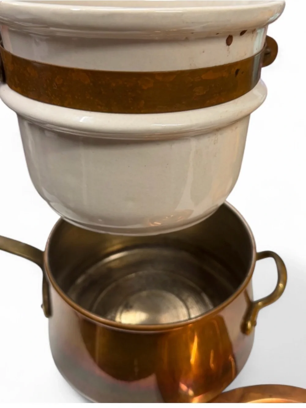 Copper Double Saucepan Set with Lid - Brown Copper Finish